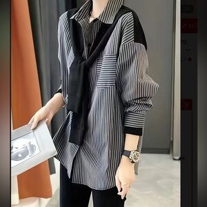 Preppy Black & White Twofer Button Down Top
NWOT